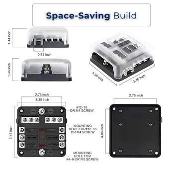 6 Way Fuse Block,12V Blade Fuse 6 Circuit ATC/ATO Waterproof Fuse Box Holder with LED Indicator Waterpoof Cover