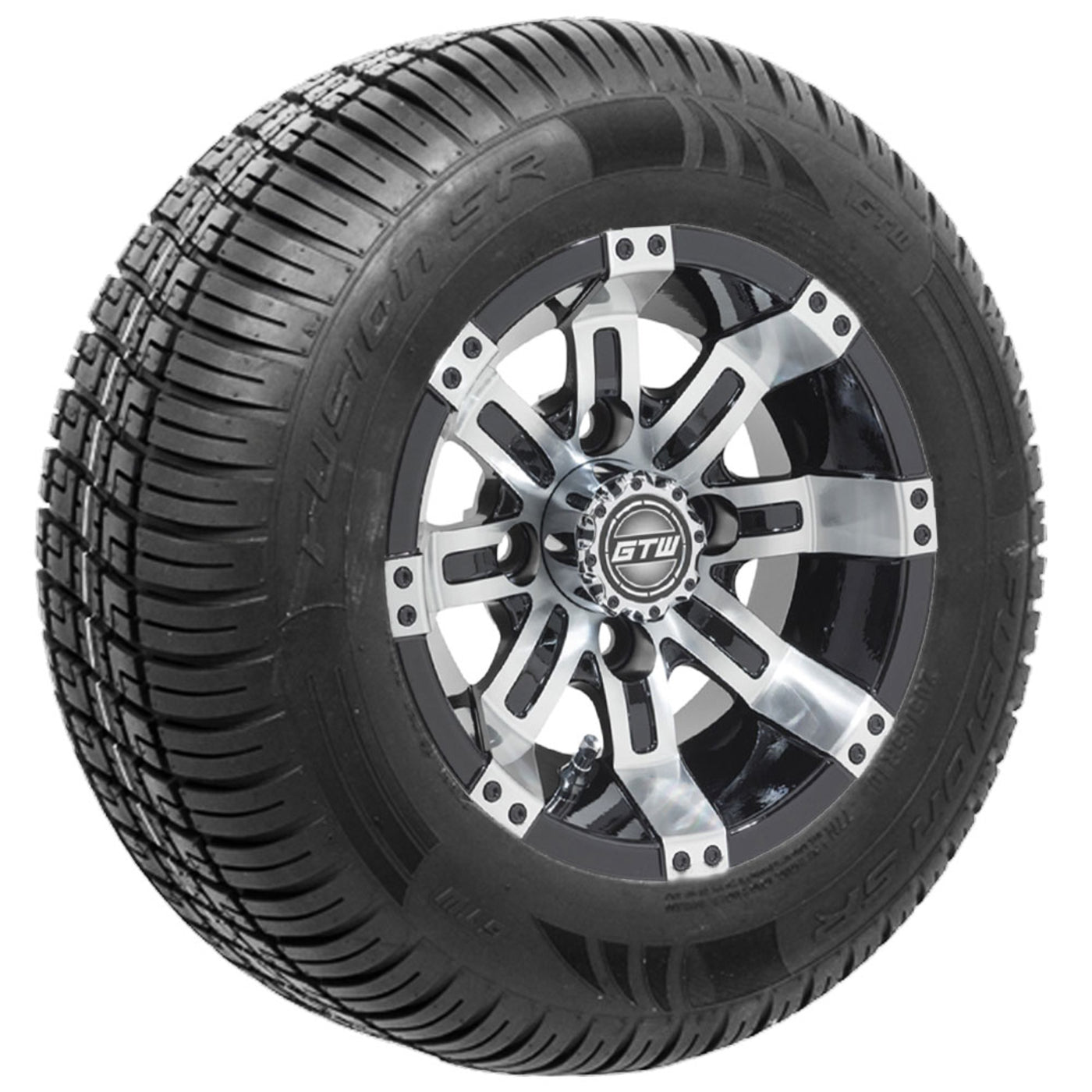 10 GTW Tempest Black and Machined Wheels with 20 Fusion Street Tires Set of 4