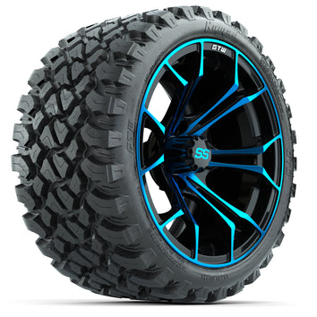 Set of (4) 15" GTW Spyder Blue/Black Wheels with 23x10-R15 Nomad All-Terrain Tires