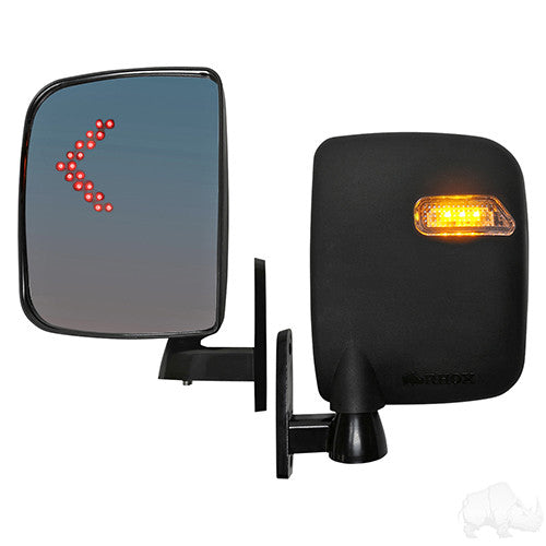 Mirror, Deluxe LED Side, Set of 2, Running/Turn Signal Lights 12-48V, 3 Wire