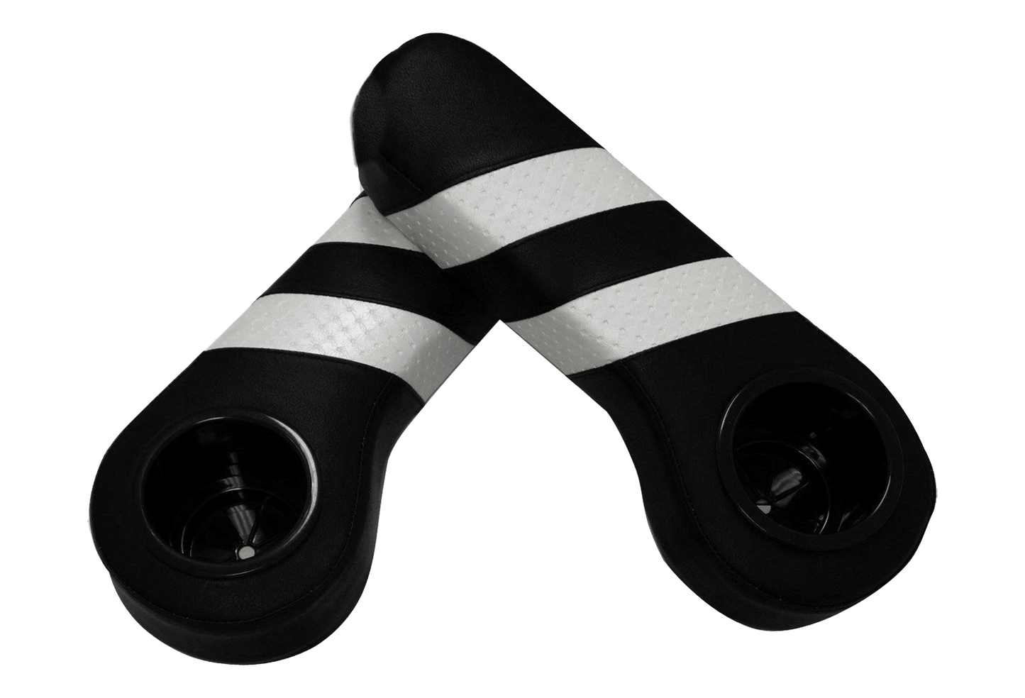 SGC Golf Cart Rear Seat Armrest Cushions w/ Cup Holders (Two-Tone-Black/White-Two Stripes)