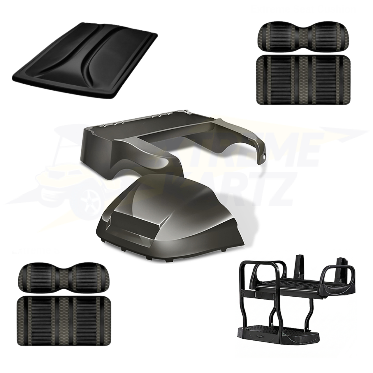 Precedent Factory Style 5pc Upgrade Kit:
Body Kit - Graphite, Extreme Seat -Black/Graphite, 80" Top - Graphite, Rear Seat Kit - Max5 (without Cupholder)