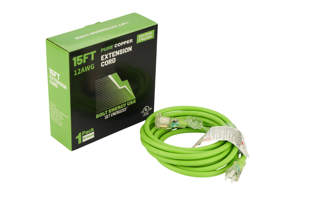 Heavy Duty 12-AWG Extension Cord 15-Foot with LED End – Extreme Kartz