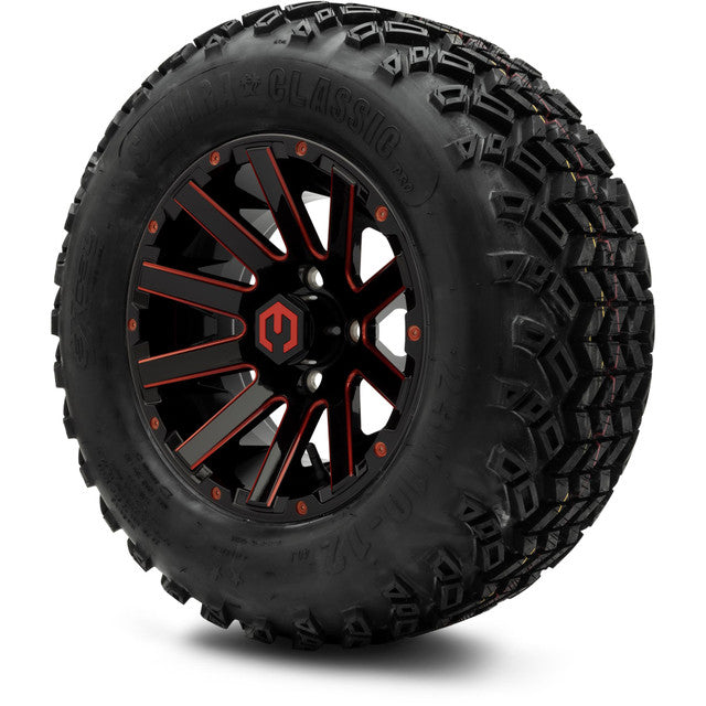 12" MODZ Mauler Glossy Black & Red - Tire and Wheel Combo