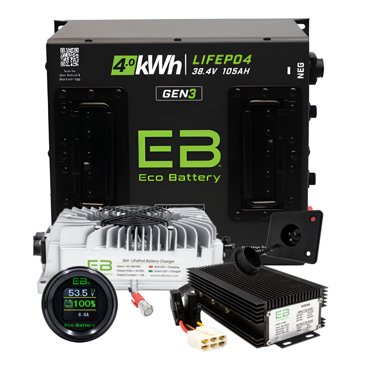 Eco Battery 36V 105Ah Lithium Bundle with Charger & 12V Converter