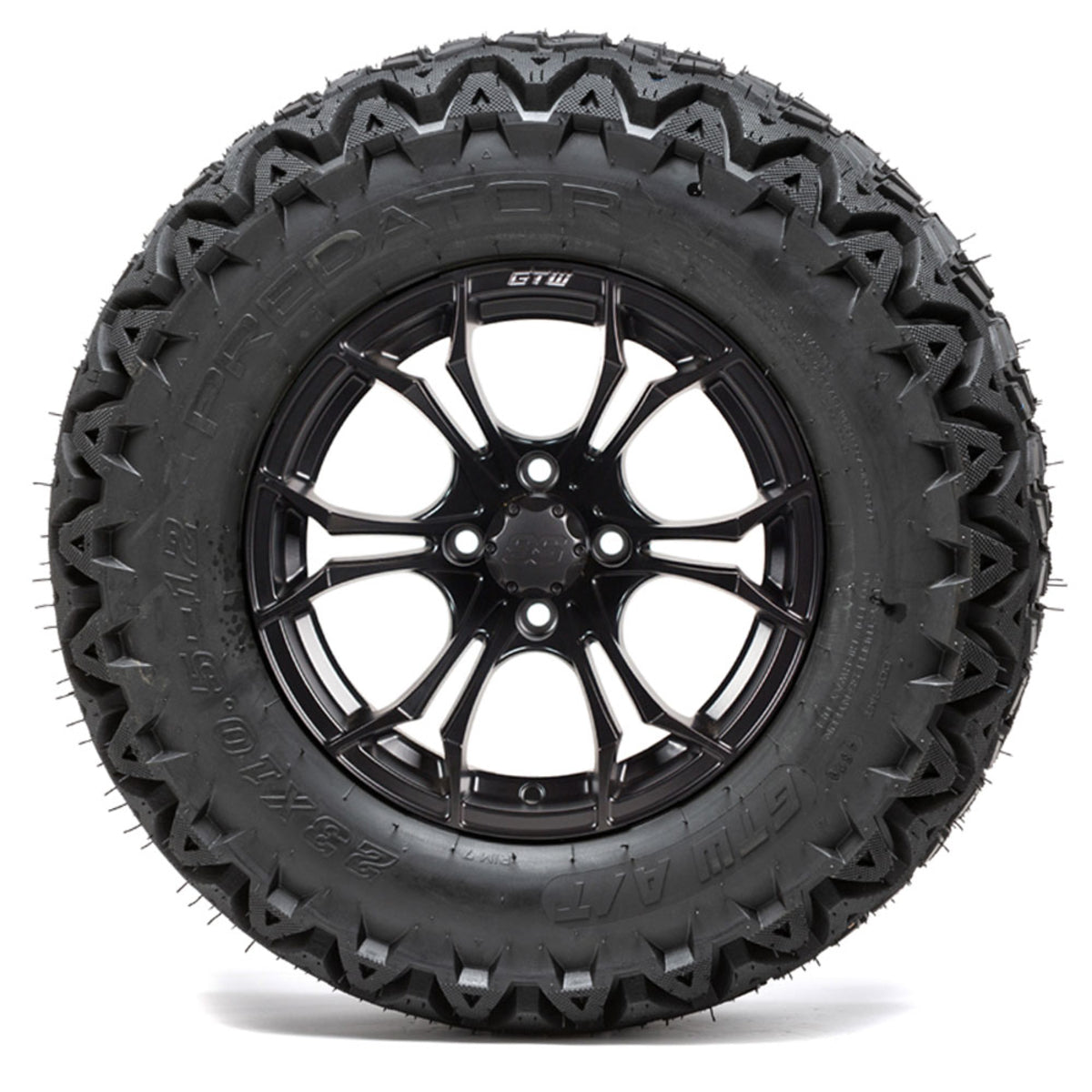 12 GTW Spyder Black and Machined Wheels with 23 DOT Predator A/T Tires Set of 4