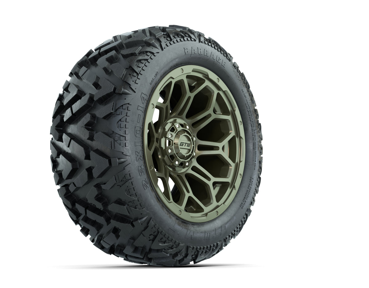 14 GTW Bravo Matte Recon Green Wheels with 23 Barrage Mud Tires Set of 4