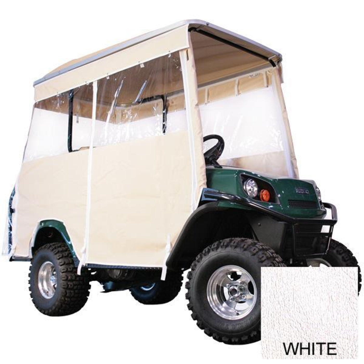 White 4-Passenger Track Style Vinyl Enclosure For Club Car Villager w/Custom CGI ?Elite? Top