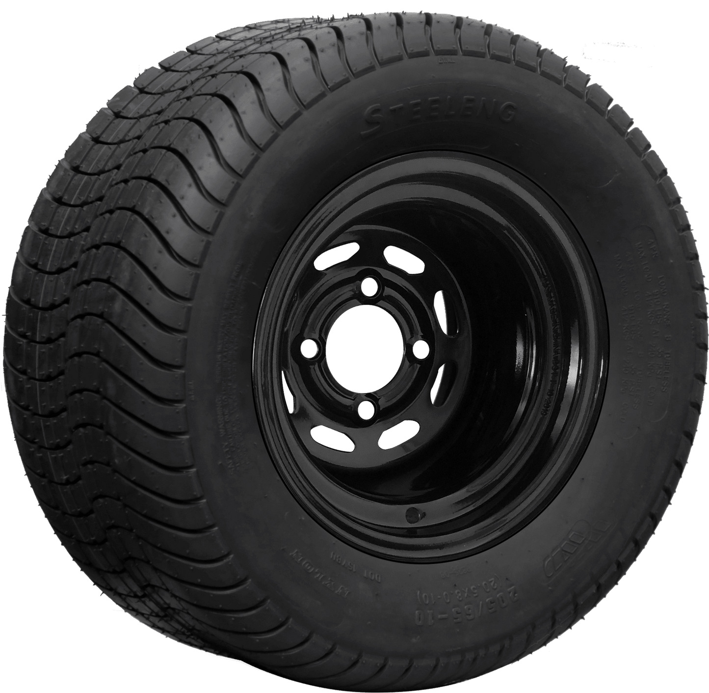 10" SGC Steel Wheel Black Slotted and 205/65-10 Comfort Ride Street Tire Combo