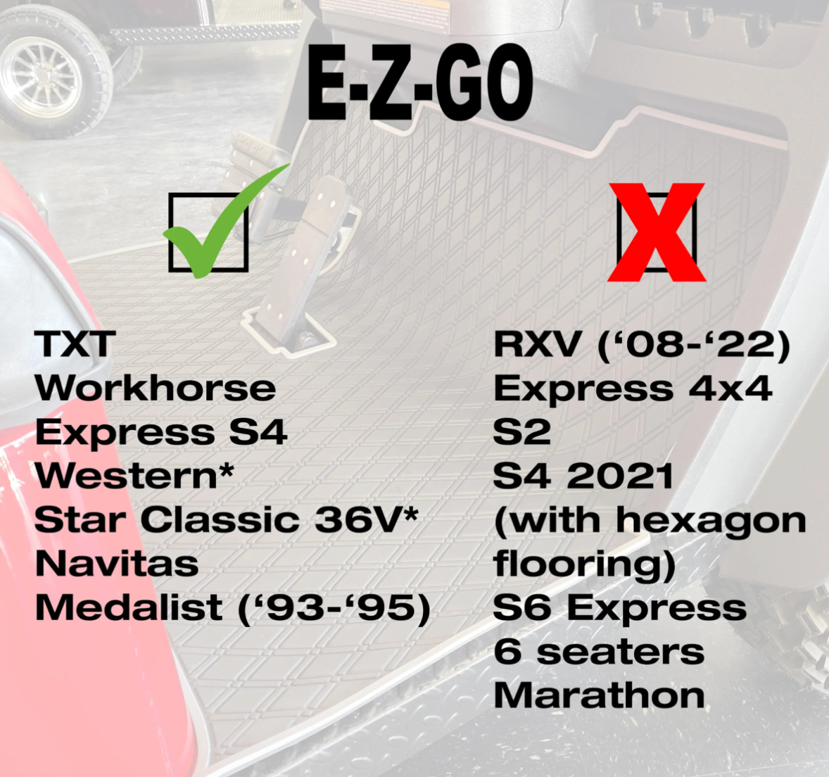 Xtreme Floor Mats for EZGO TXT / Workhorse / Express S4 / Valor / Cushman / Navitas (TXT Frame) - Black/Grey