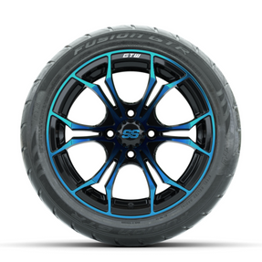 GTW Spyder Blue/Black 14 in Wheels with 225/40-R14 Fusion GTR Street Tires Full Set
