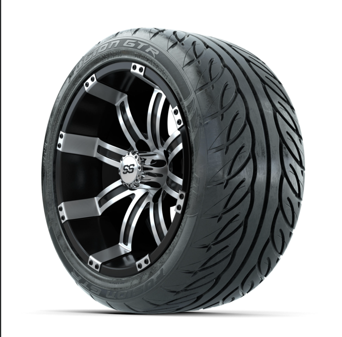 GTW Tempest Machined/Black 14 in Wheels with 225/40-R14 Fusion GTR Street Tires Full Set