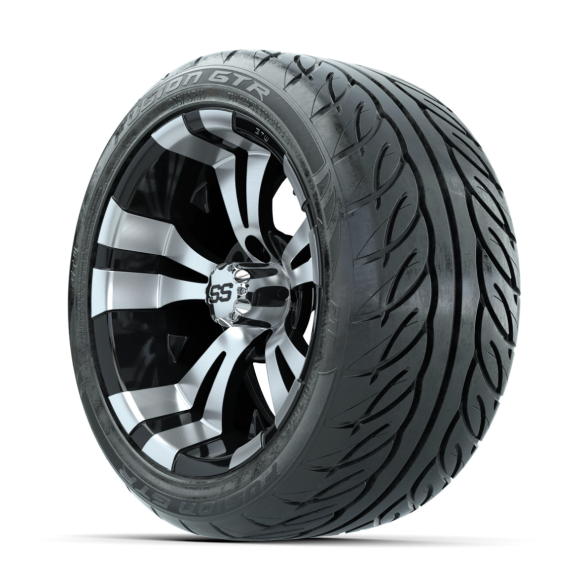 GTW Vampire Machined/Black 14 in Wheels with 225/40-R14 Fusion GTR Street Tires Full Set