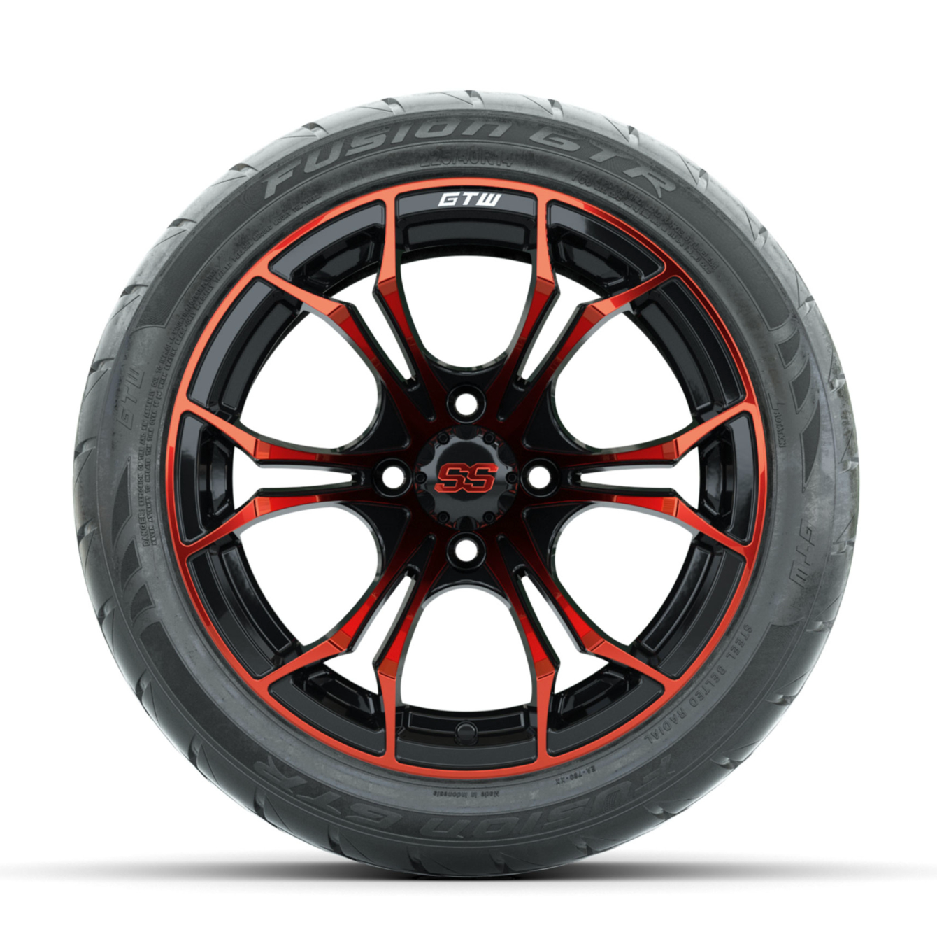 GTW Spyder Red/Black 14 in Wheels with 225/40-R14 Fusion GTR Street Tires Full Set