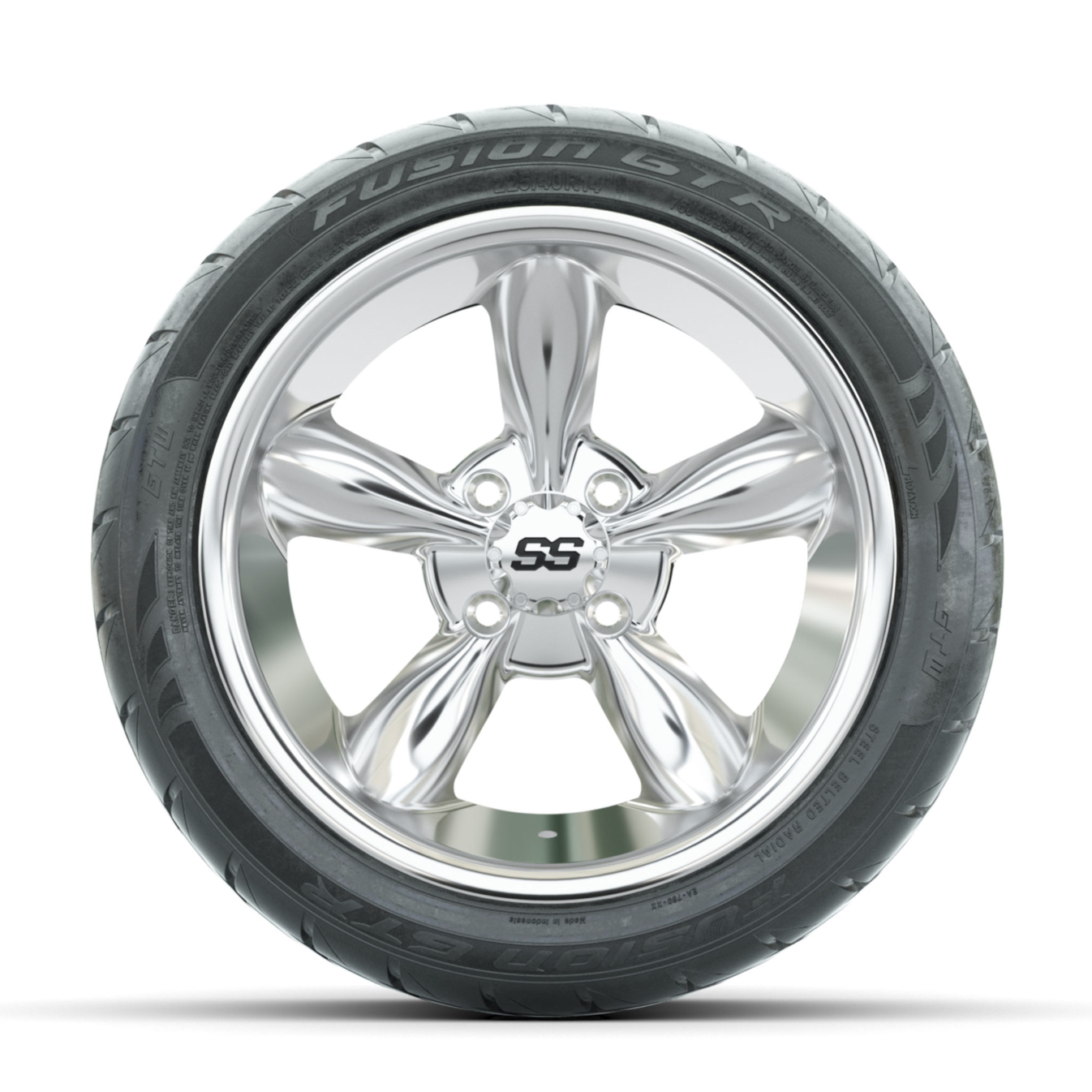 GTW Godfather Chrome 14 in Wheels with 225/40-R14 Fusion GTR Street Tires Full Set