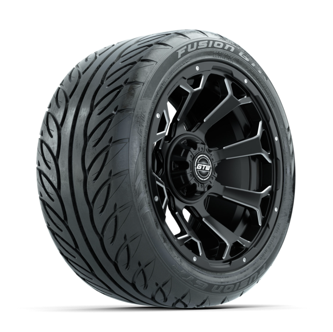 GTW Raven Off-Road Matte Black/Ball Milled 14 in Wheels with 225/40-R14 Fusion GTR Street Tires Full Set