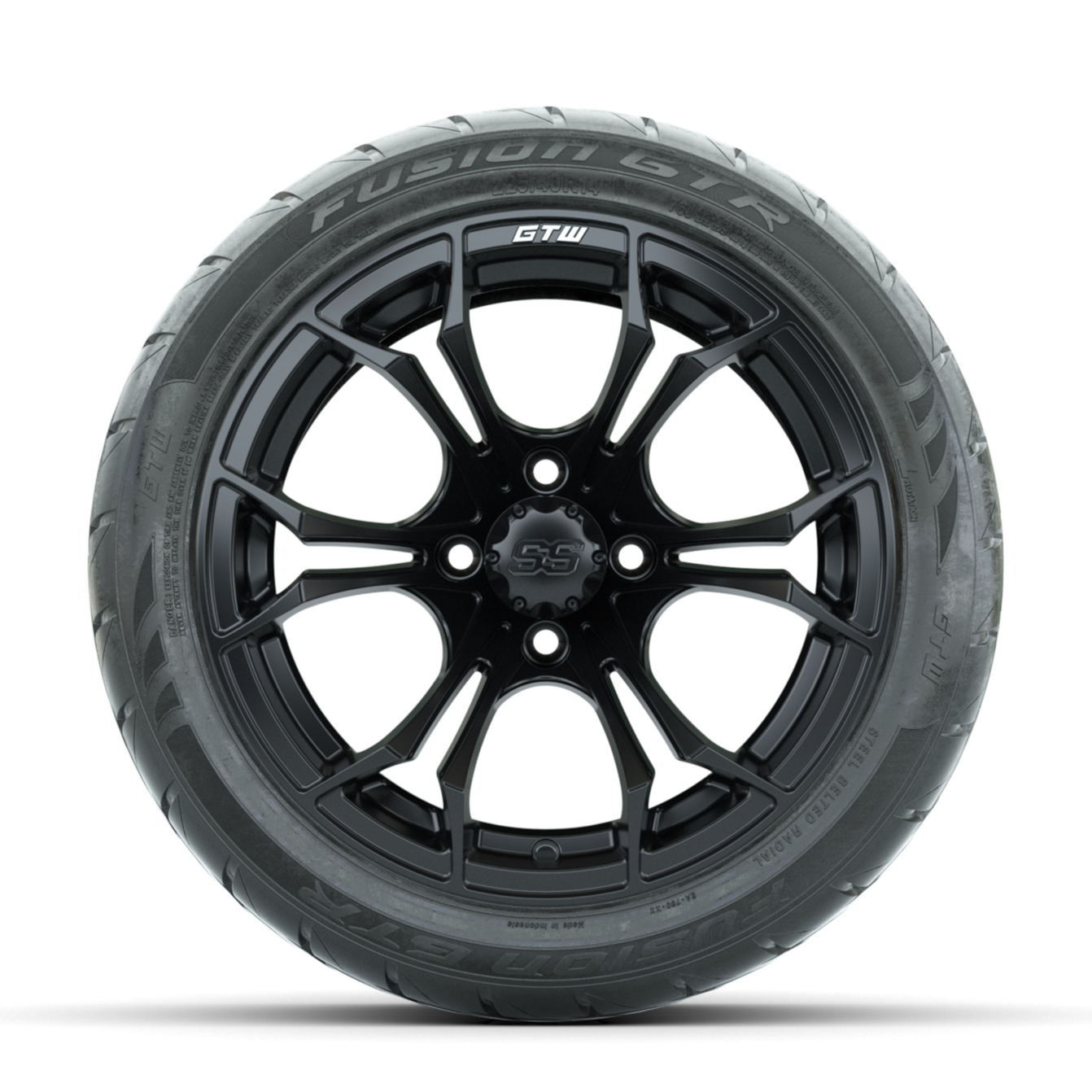 GTW Spyder Matte Black 14 in Wheels with 225/40-R14 Fusion GTR Street Tires Full Set
