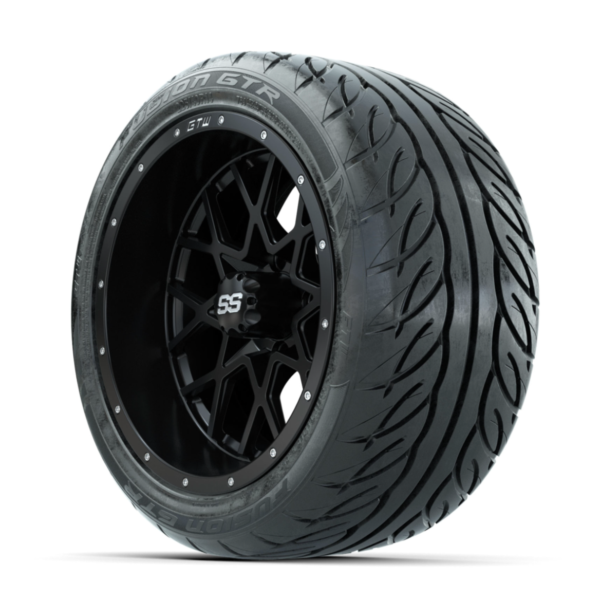 GTW Vortex Matte Black 14 in Wheels with 225/40-R14 Fusion GTR Street Tires Full Set