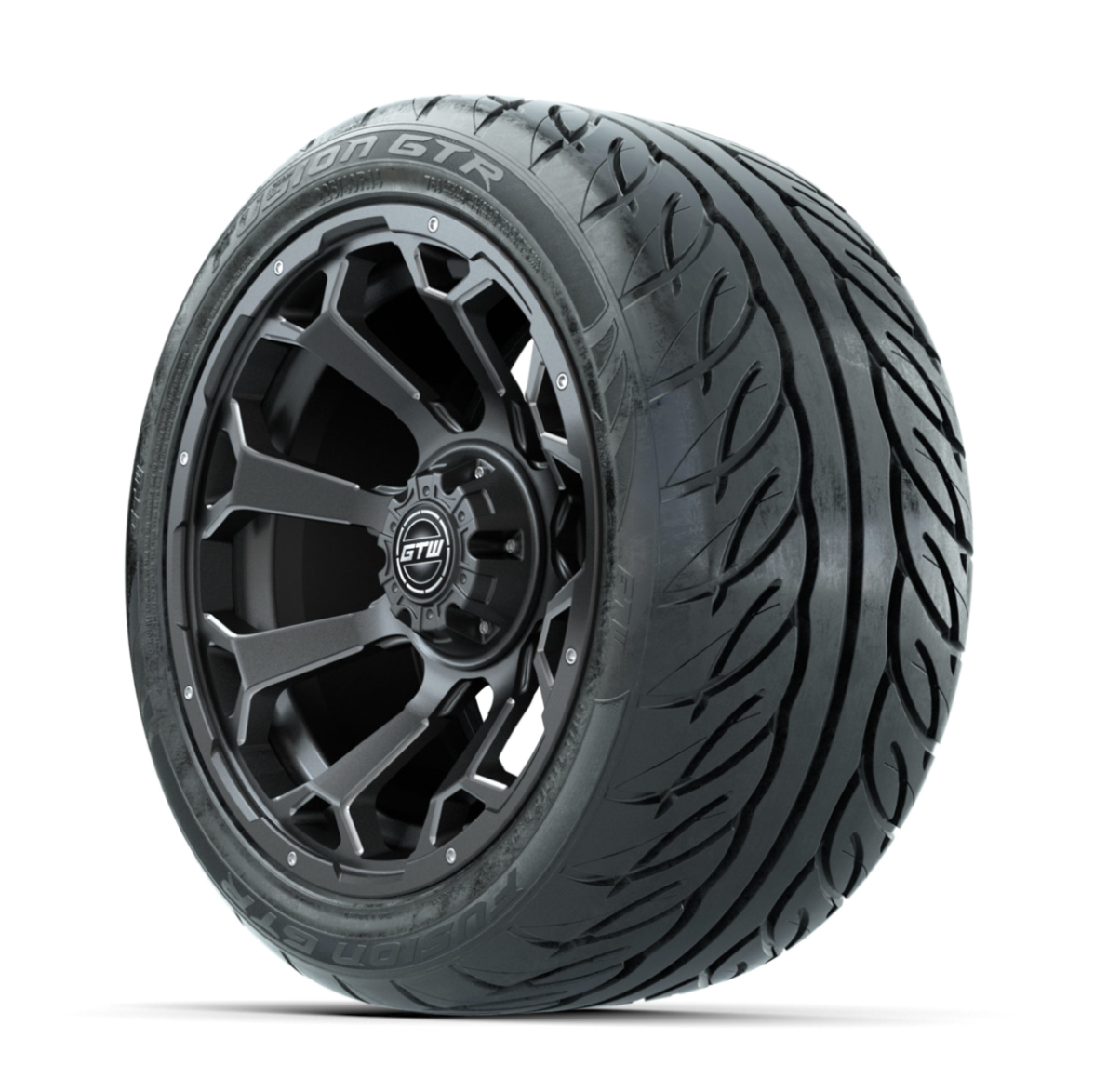 GTW Raven Off-Road Matte Grey 14 in Wheels with 225/40-R14 Fusion GTR Street Tires Full Set