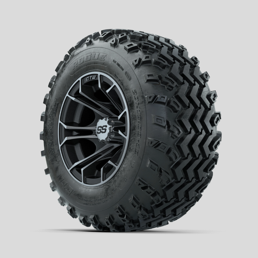 GTW Spyder Machined/Matte Grey 10 in Wheels with 20x10.00-10 Rogue All Terrain Tires Full Set