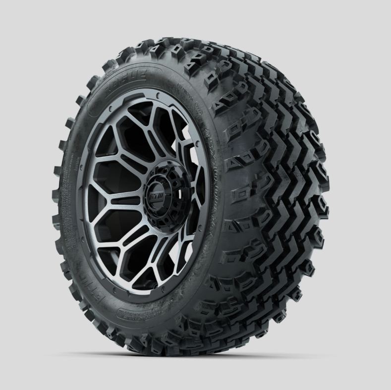 GTW Bravo Machined/Matte Grey 14 in Wheels with 23x10.00-14 Rogue All Terrain Tires Full Set