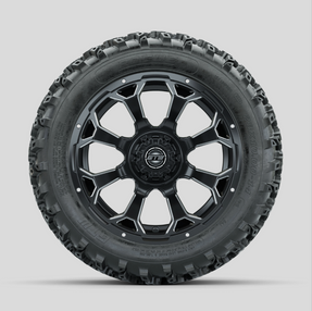 GTW Raven Ball Milled/Matte Black 14 in Wheels with 23x10.00-14 Rogue All Terrain Tires Full Set