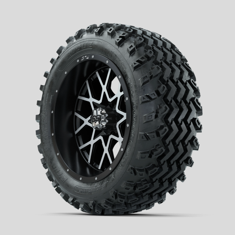 GTW Vortex Machined/Matte Black 14 in Wheels with 23x10.00-14 Rogue All Terrain Tires Full Set