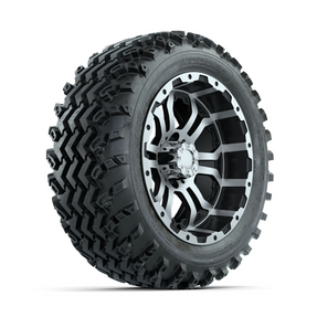 GTW Omega Machined/Black 14 in Wheels with 23x10.00-14 Rogue All Terrain Tires Full Set