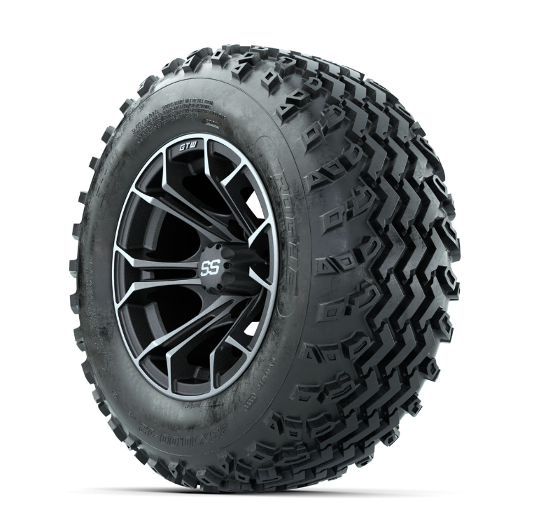 GTW Spyder Machined/Grey 12 in Wheels with 23x10.00-12 Rogue All Terrain Tires Full Set