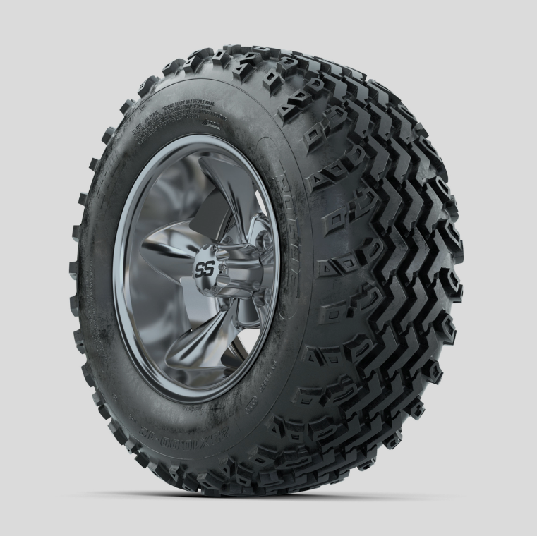 GTW Godfather Chrome 12 in Wheels with 23x10.00-12 Rogue All Terrain Tires Full Set