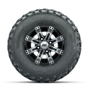 GTW Tempest Machined/Black 10 in Wheels with 22x11.00-10 Rogue All Terrain Tires Full Set