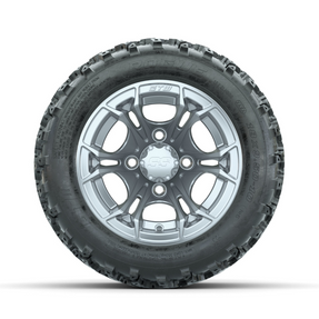 GTW Spyder Silver 10 in Wheels with 18x9.50-10 Rogue All Terrain Tires Full Set