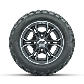 GTW Spyder Machined/Matte Grey 10 in Wheels with 18x9.50-10 Rogue All Terrain Tires Full Set