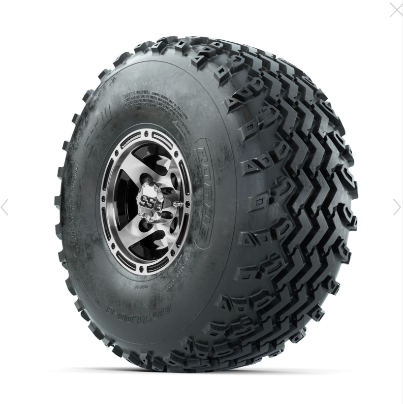 GTW Ranger Machined/Black 8 in Wheels with 22x11.00-8 Rogue All Terrain Tires Full Set