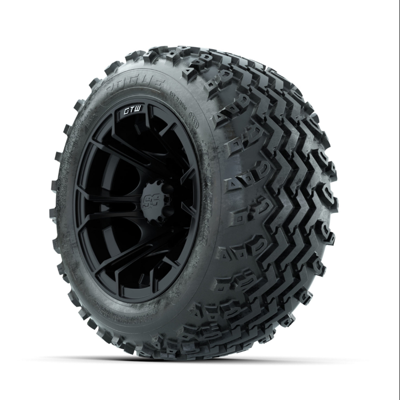 GTW Spyder Matte Black 10 in Wheels with 18x9.50-10 Rogue All Terrain Tires Full Set