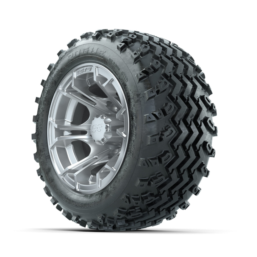 GTW Spyder Silver 10 in Wheels with 18x9.50-10 Rogue All Terrain Tires Full Set