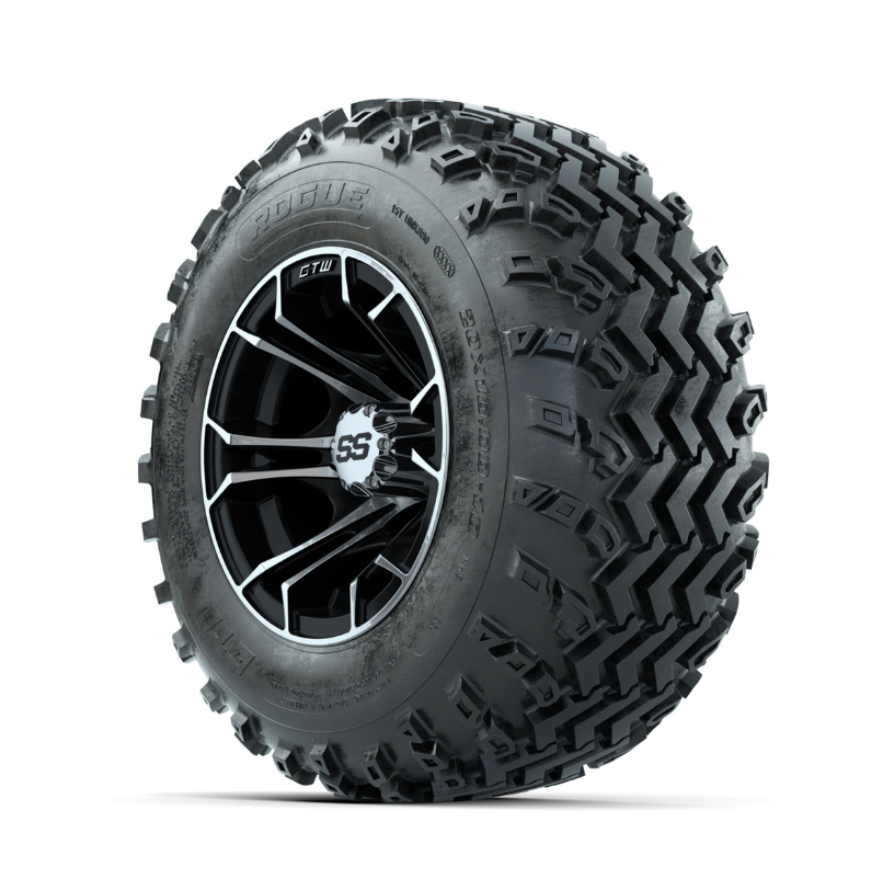 GTW Spyder Machined/Black 10 in Wheels with 20x10.00-10 Rogue All Terrain Tires Full Set
