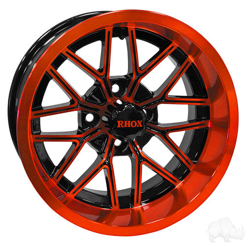 RHOX RX281, Gloss Black w/ Orange and Center Cap, 12x7 ET-25