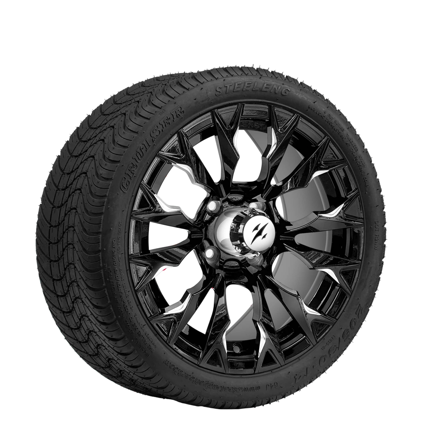 14" SGC Goblin Machined Black with 205/30-14 Low Profile - Golf Cart Wheel & Tire Combo