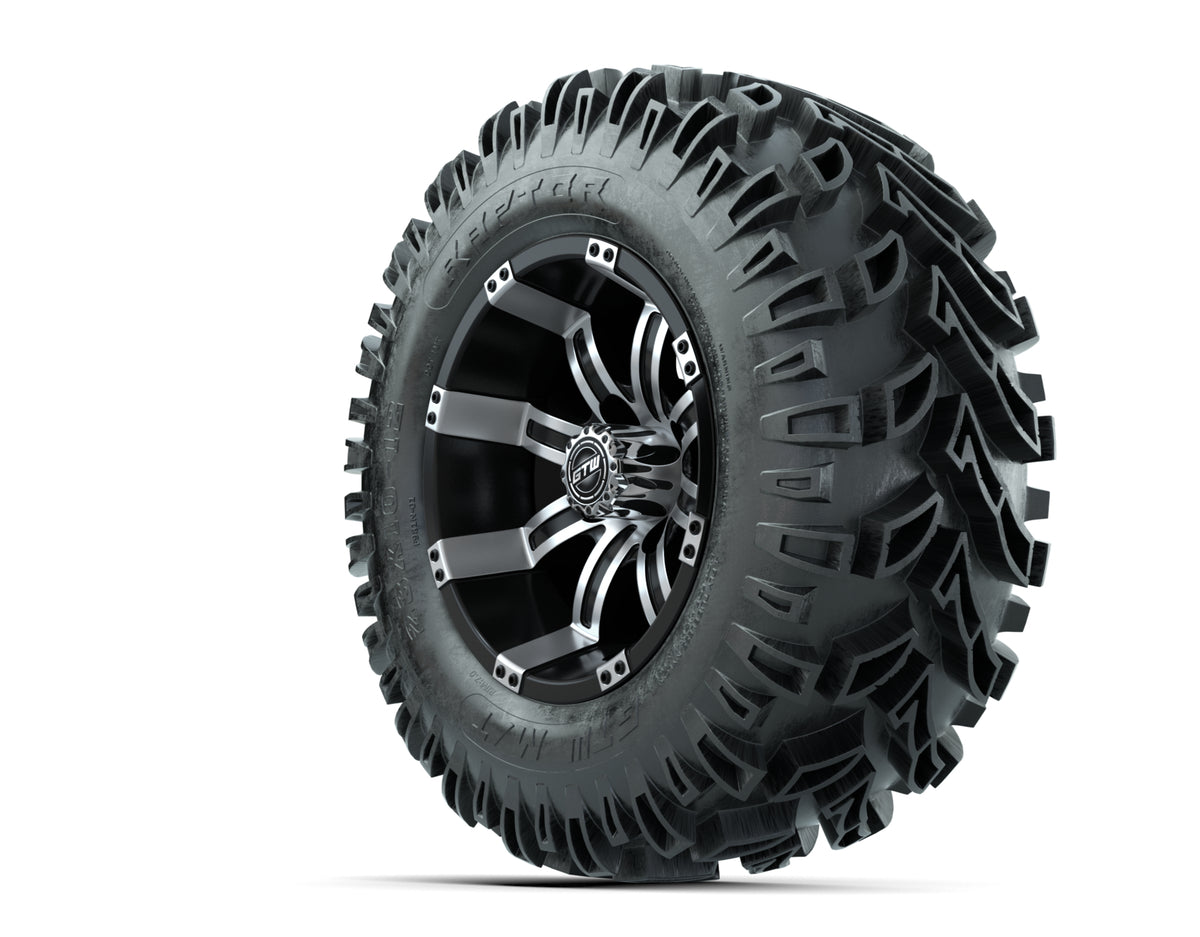 12 GTW Tempest Black and Machined Wheels with 23" Raptor Mud Tires Set of 4