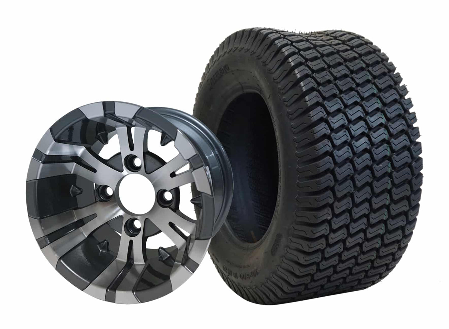 TR1010-WH1021 - SGC 10″ Vampire Machined/Gunmetal Wheel and 20″ Turf Tire Combo