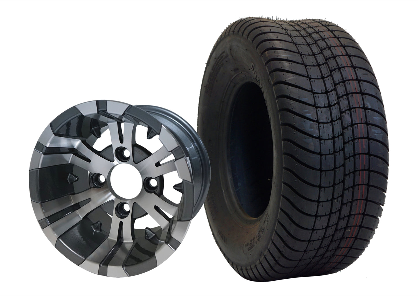 10″ SGC Vampire Gunmetal Wheel and Tire Combo with 205/65-10 Comfort Ride Tires