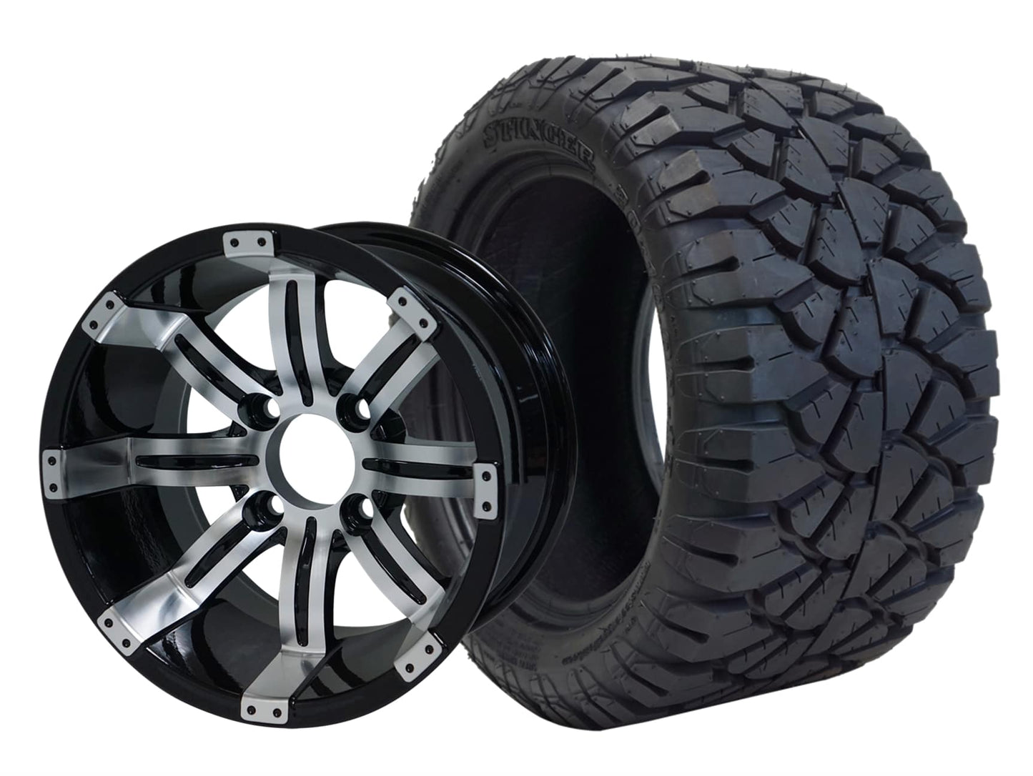 SGC 12" Tempest Machined Black Wheel and 20x10-12 STINGER All Terrain Tire Combo