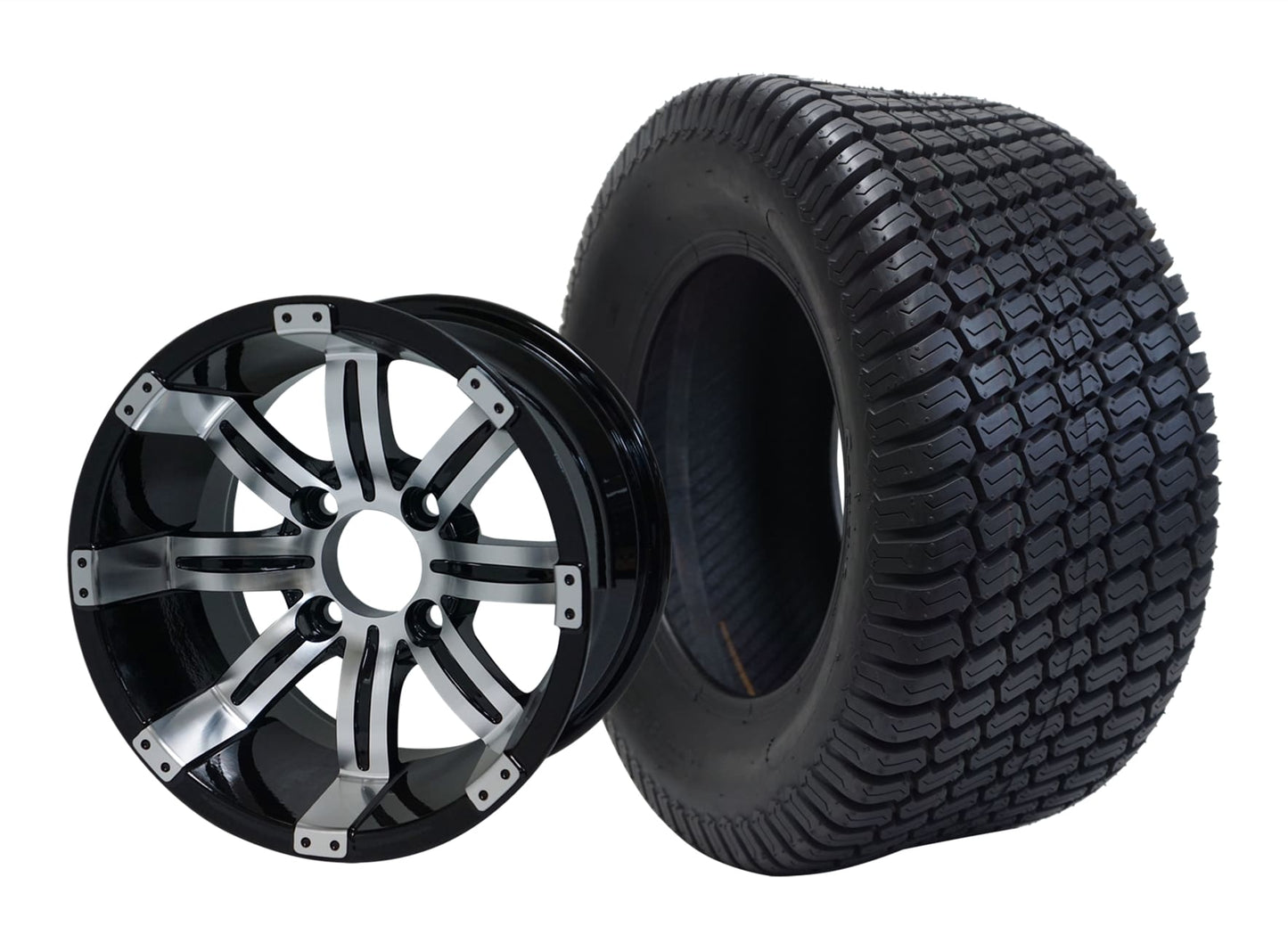 SGC 12" Tempest Machined Black Wheel and 23" Turf Tire Combo for Golf Carts