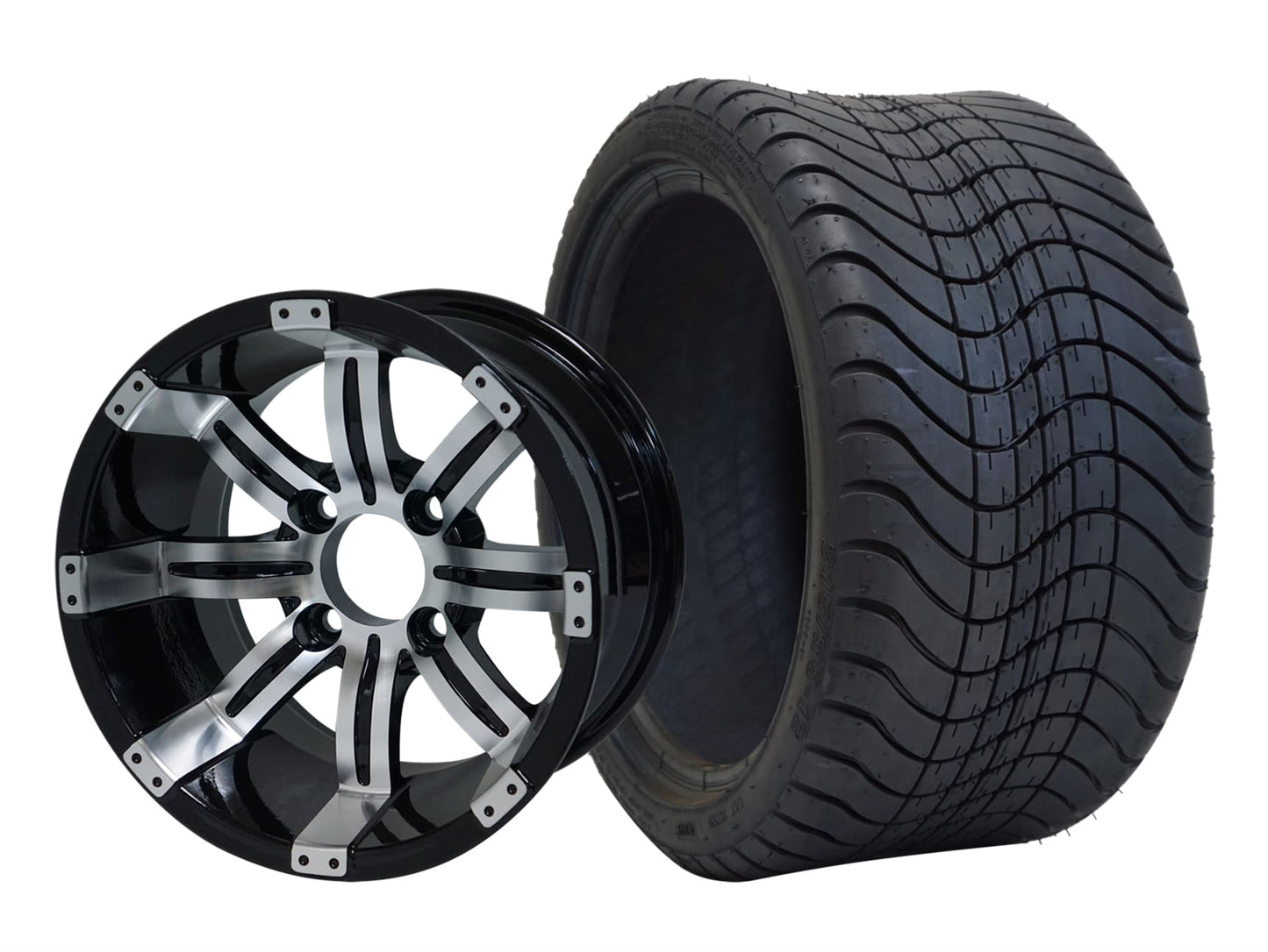 SGC 12" Tempest Machined Black Wheel and 215/35-12 Low Profile Tire Combo for Golf Carts