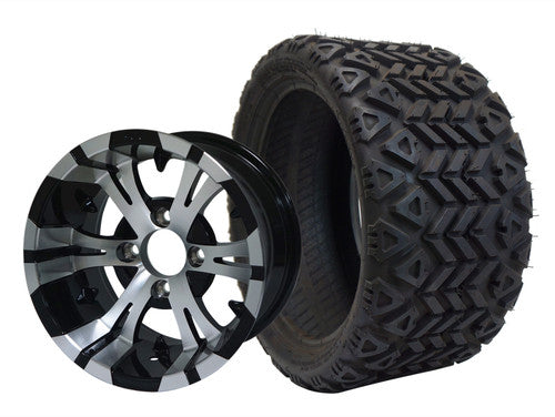 SGC 12" Vampire Machined/Black Wheel - Aluminum Alloy STEELENG 20"x10"-12" All Terrain Tire DOT approved - SET of 4