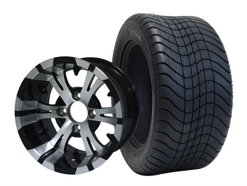 SGC 12" Vampire Machined/Black Wheel - Aluminum Alloy STEELENG 215/50-12 Comfort Ride Street Tire DOT approved - SET of 4