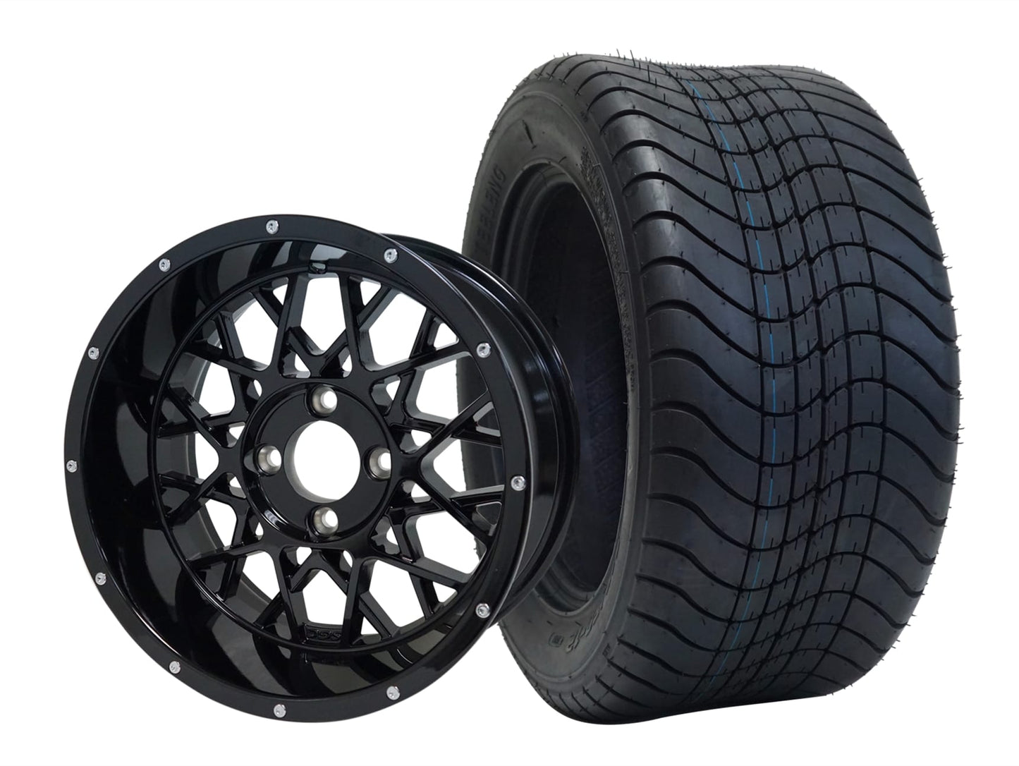 12" SGC Venom Glossy Black STEELENG 215/50-12 - Golf Cart Wheel & Tire Combo
