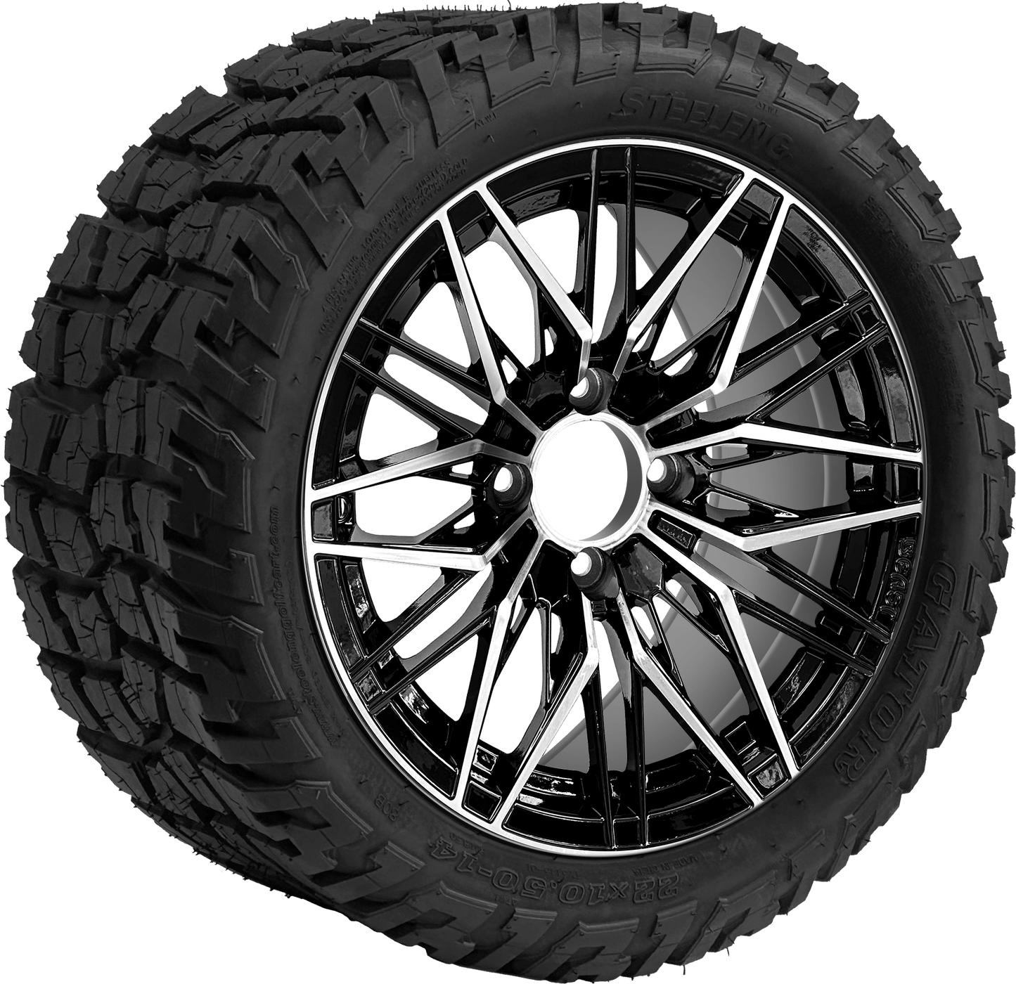 14" SGC Hornet Machined Black with 22x10.5-14 GATOR All-Terrain - Golf Cart Wheel & Tire Combo