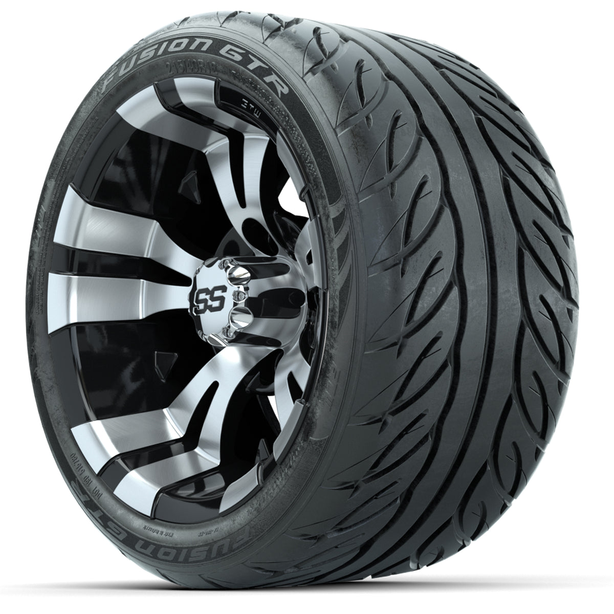 12 GTW Vampire Machined/Black Wheels with Fusion GTR Street Tires Set of 4